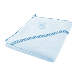 Bocioland, okrycie kąpielowe, 80 x 80 cm, bawełna 100%, ręcznik z kapturkiem, kolor niebieski, 1 sztuka - zdjęcie produktu