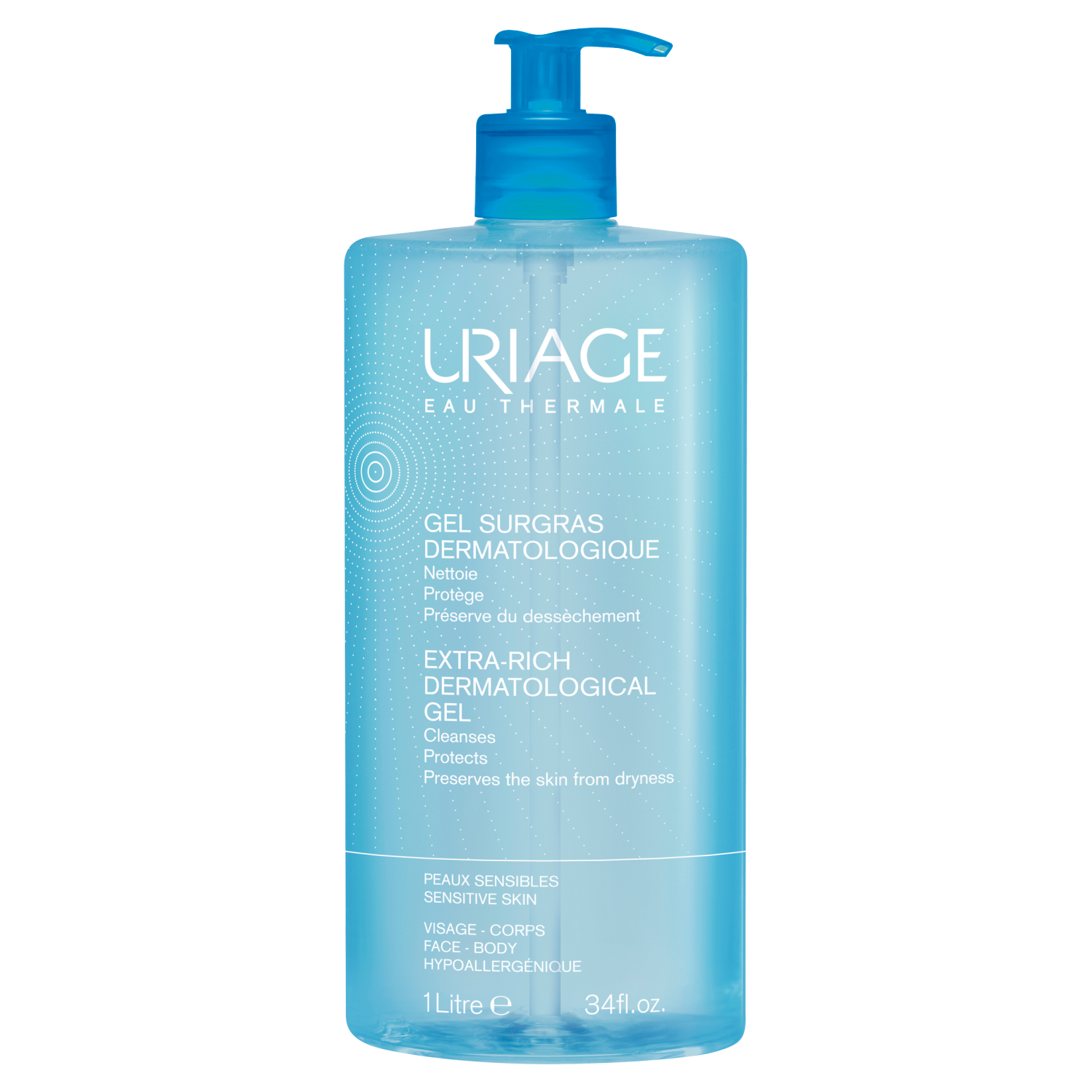 Uriage Uriage Eau Thermale, dermatologiczny żel do mycia twarzy i ciała, skóra wrażliwa i podrażniona, 1000 ml