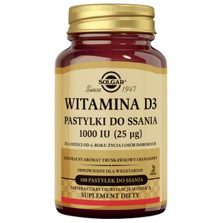 Solgar Witamina D3 1000 IU, 100 pastylek do ssania KRÓTKA DATA - zdjęcie produktu