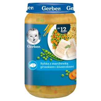 Gerber Junior Obiadek, rybka z marchewką, groszkiem i kluseczkami, po 12. miesiącu, 250 g USZKODZONE OPAKOWANIE - zdjęcie produktu