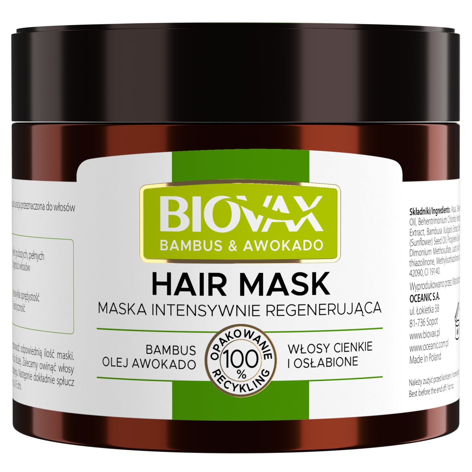 Biovax Biovax, maska intensywnie regenerująca, bambus i olej awokado, 250 ml