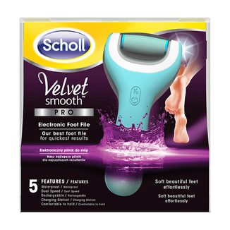 Scholl Velvet Smooth Pro, elektroniczny pilnik do stóp z ładowarką, wodoodporny, niebieski, 1 sztuka  - zdjęcie produktu
