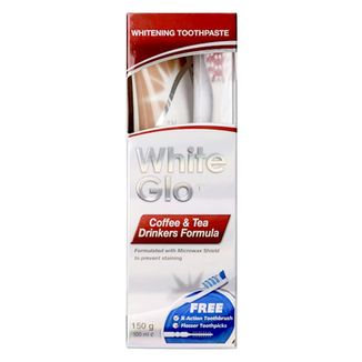 White Glo, pasta do zębów dla pijących kawę i herbatę, 100 ml + szczoteczka do zębów i wykałaczki w prezencie USZKODZONE OPAKOWANIE - zdjęcie produktu