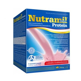 Olimp Nutramil Complex Protein, preparat odżywczy, smak truskawkowy, 72 g x 6 saszetek - zdjęcie produktu