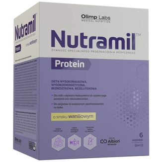 Olimp Nutramil Complex Protein, preparat odżywczy, smak waniliowy, 72 g x 6 saszetek USZKODZONE OPAKOWANIE - zdjęcie produktu