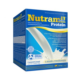 Olimp Nutramil Complex Protein, preparat odżywczy, smak waniliowy, 72 g x 6 saszetek USZKODZONE OPAKOWANIE - zdjęcie produktu