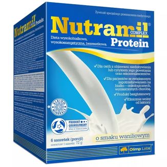 Olimp Nutramil Complex Protein, preparat odżywczy, smak waniliowy, 72 g x 6 saszetek Olimp Nutramil Complex Protein, preparat odżywczy, smak waniliowy, 72 g x 6 saszetek - zdjęcie produktu