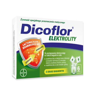 Dicoflor Elektrolity, dla dzieci i dorosłych, smak bananowy, 12 saszetek - zdjęcie produktu