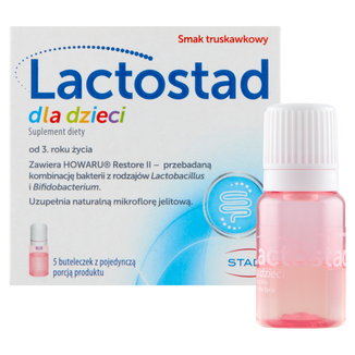 Lactostad dla dzieci od 3 roku, smak truskawkowy, 5 x 7 ml KRÓTKA DATA - zdjęcie produktu