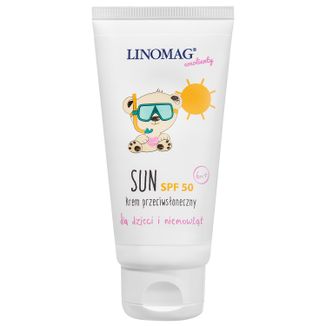 Linomag Emolienty Sun, krem przeciwsłoneczny dla dzieci i niemowląt od 6 miesiąca, SPF 50, 50 ml - zdjęcie produktu