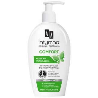 AA Intymna Comfort, emulsja kremowa do higieny intymnej, komfort i nawilżenie, 300 ml AA Intymna Comfort, emulsja kremowa do higieny intymnej, komfort i nawilżenie, 300 ml - zdjęcie produktu