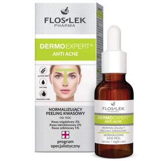 Flos-Lek DermoExpert Anti Acne, normalizujący peeling kwasowy, na noc, 30 ml - zdjęcie produktu