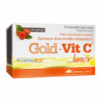 Olimp Gold-Vit C Junior, smak malinowy, 15 saszetek - zdjęcie produktu