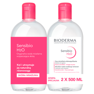 Bioderma Sensibio H2O, woda micelarna, skóra wrażliwa, 2 x 500 ml - zdjęcie produktu