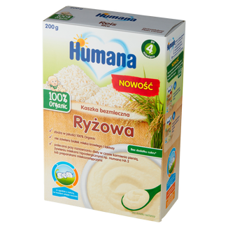 Humana 100% Organic Kaszka ryżowa, bezmleczna, bez dodatku cukru, po 4 miesiącu, 200 g - zdjęcie produktu