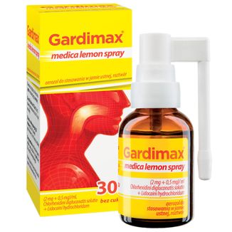 Gardimax Medica Lemon Spray (2 mg + 0,5 mg)/ ml, aerozol do stosowania w jamie ustnej, roztwór, 30 ml USZKODZONE OPAKOWANIE - zdjęcie produktu