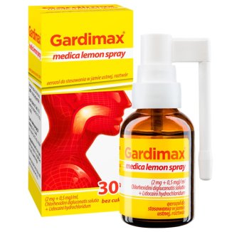 Gardimax Medica Lemon Spray (2 mg + 0,5 mg)/ ml, aerozol do stosowania w jamie ustnej, roztwór, 30ml - zdjęcie produktu