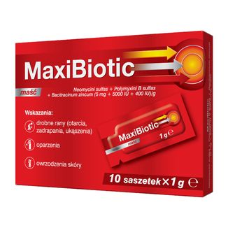 Maxibiotic (5 mg + 5000 UI + 400 UI)/ g, maść, 1 g x 10 saszetek KRÓTKA DATA - zdjęcie produktu