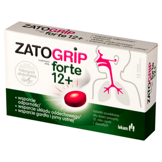 Zatogrip Forte 12+, dla dzieci i dorosłych, 15 tabletek powlekanych USZKODZONE OPAKOWANIE - zdjęcie produktu