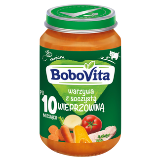 BoboVita Obiadek, warzywa z soczystą wieprzowiną, po 10 miesiącu, 190 g - zdjęcie produktu