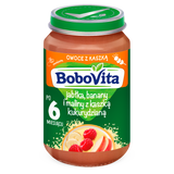 BoboVita Deser, jabłka, banany i maliny z kleikiem kukurydzianym, po 6 miesiącu, 190 g BoboVita Deser, jabłka, banany i maliny z kleikiem kukurydzianym, po 6 miesiącu, 190 g - miniaturka zdjęcia produktu