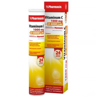 Pharmasis Vitaminum C 1000 mg + D 4000 j.m, smak cytrynowy, 24 tabletki musujące - zdjęcie produktu