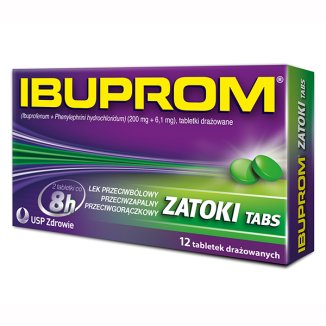 Ibuprom Zatoki Tabs 200 mg + 6,1 mg, 12 tabletek - zdjęcie produktu