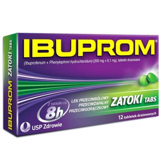 Ibuprom Zatoki Tabs 200 mg + 6,1 mg, 12 tabletek - 2 Ibuprom Zatoki Tabs 200 mg + 6,1 mg, 12 tabletek - 2 - zdjęcie produktu