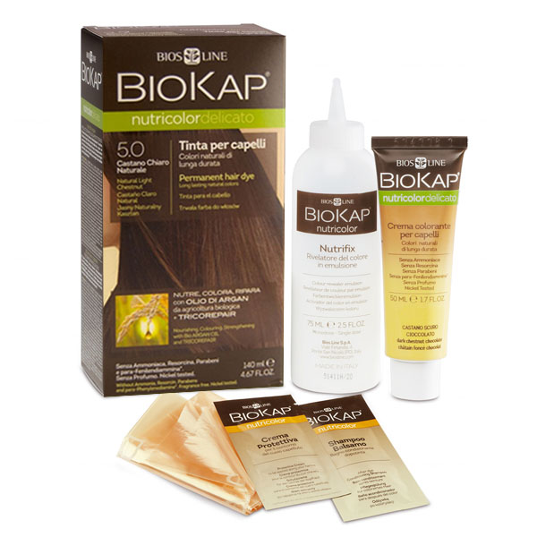Biokap Biokap Nutricolor Delicato, farba koloryzująca do włosów, 5.0 jasny naturalny kasztan, 140 ml