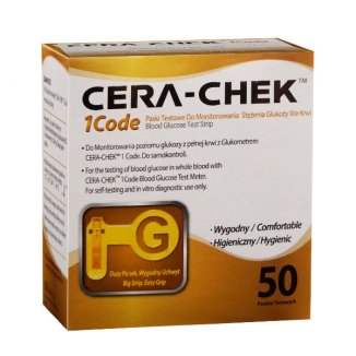 Cera-Chek 1 Code, paski testowe do monitorowania glukozy we krwi, 50 sztuk - zdjęcie produktu