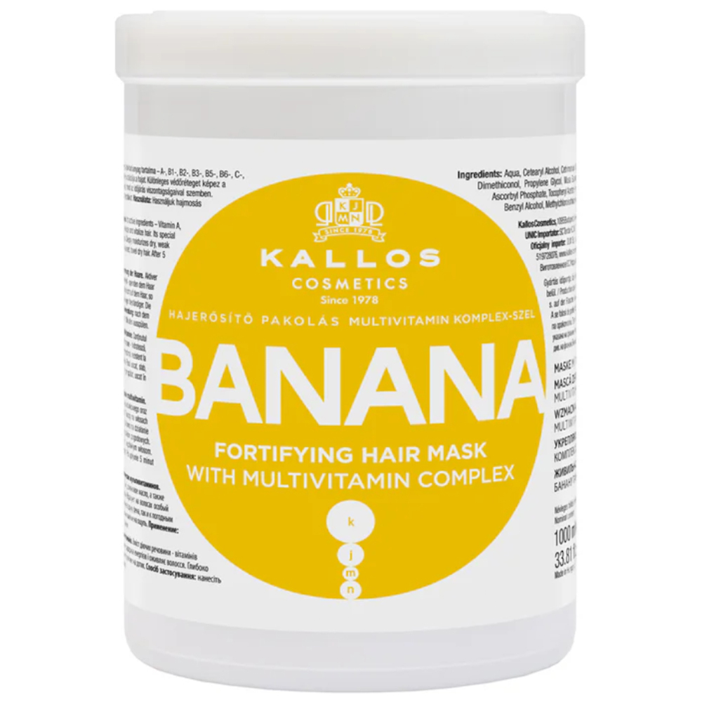 Nieznana Kallos Kjmn Banana, wzmacniająca maska do włosów z ekstraktem bananowym, 1000 ml