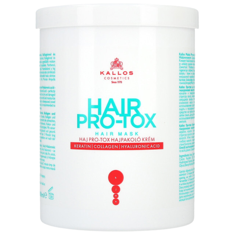 Nieznana Kallos Hair Pro-Tox, maska do włosów z keratyną, kolagenem i kwasem hialuronowym, 1000 ml