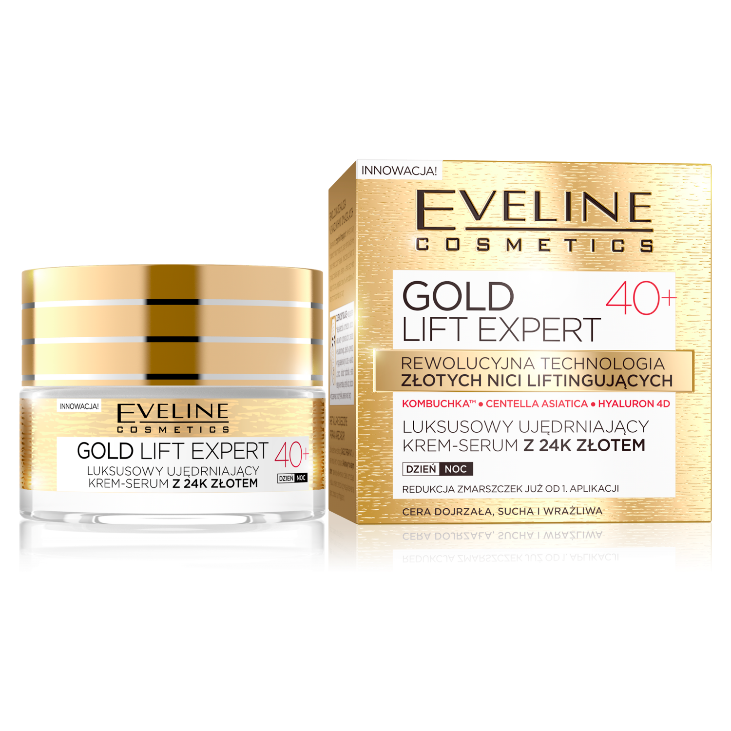 Nieznana Eveline Cosmetics Gold Lift Expert 40+, luksusowy ujędrniający krem-serum z 24K złotem, na dzień i na noc, 50 ml