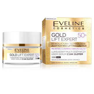 Eveline Cosmetics Gold Lift Expert 50+, luksusowy multiodżywczy krem-serum z 24K złotem, na dzień i na noc, 50 ml - zdjęcie produktu