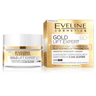 Eveline Cosmetics Gold Lift Expert 60+, luksusowy odmładzający krem-serum z 24K złotem, na dzień i na noc, 50 ml - zdjęcie produktu