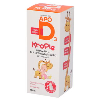 ApoD3 Krople, witamina D3 400 j.m. dla niemowląt i dzieci od 1 dnia życia, 10 ml USZKODZONE OPAKOWANIE - zdjęcie produktu