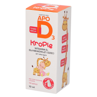 ApoD3 Krople, witamina D3 400 j.m. dla niemowląt i dzieci od 1 dnia życia, 10 ml - zdjęcie produktu