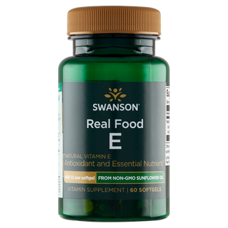 Swanson Real Food E, naturalna witamina E 400 IU, 60 kapsułek KRÓTKA DATA - zdjęcie produktu