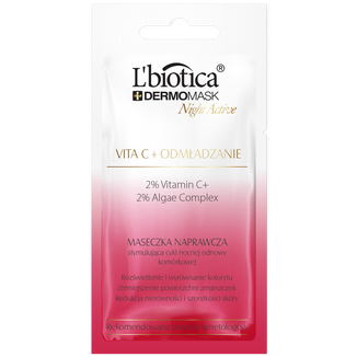 L'Biotica Dermomask Night Active, maseczka naprawcza do twarzy, vit C + odmładzanie, 12 ml L'Biotica Dermomask Night Active, maseczka naprawcza do twarzy, vit C + odmładzanie, 12 ml - zdjęcie produktu