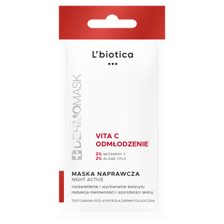 L'Biotica Dermomask Night Active, maseczka naprawcza do twarzy, vit C + odmładzanie, 12 ml - zdjęcie produktu