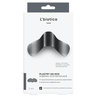 L'Biotica, głęboko oczyszczające plastry na nos z węglem drzewnym, 3 sztuki - zdjęcie produktu
