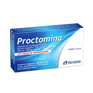 Proctomina (200 mg + 100 mg + 150 mg), czopki, 10 sztuk USZKODZONE OPAKOWANIE - zdjęcie produktu