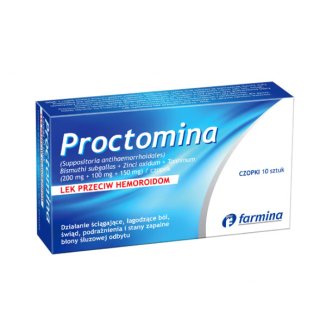 Proctomina (200 mg + 100 mg + 150 mg), czopki, 10 sztuk - zdjęcie produktu
