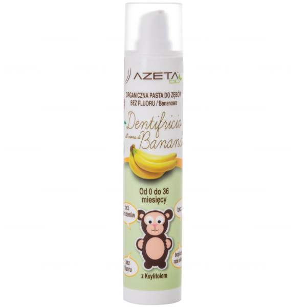 Nieznana Azeta Bio, organiczna pasta do zębów dla dzieci, 0-36 miesięcy, bez fluoru, bananowa, 50 ml