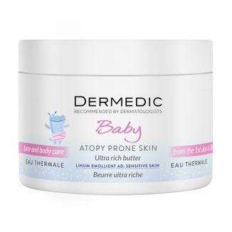 Dermedic Linum Emolient Baby, masło intensywnie natłuszczające do twarzy i ciała od 1 dnia życia, skóra sucha, bardzo sucha i atopowa, 225 g - zdjęcie produktu