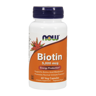 Now Foods Biotin, biotyna 5000 µg, 60 kapsułek wegetariańskich - zdjęcie produktu