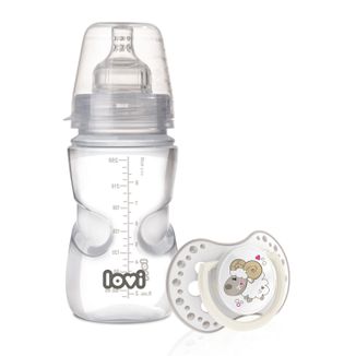 Zestaw Lovi Medical+, butelka antykolkowa ze smoczkiem dynamicznym, kaszka, od 6 miesiąca, 250 ml + smoczek uspokajający, 3-6 miesięcy - zdjęcie produktu