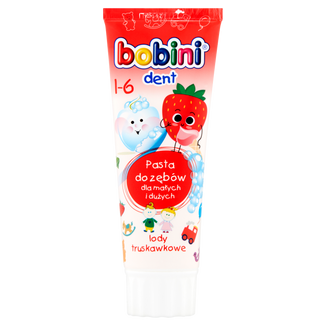 Bobini Dent, pasta do zębów dla dzieci powyżej 1 roku, lody truskawkowe, 75 ml - zdjęcie produktu