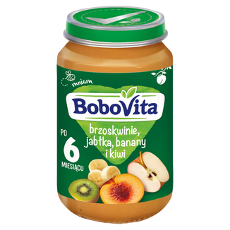 BoboVita Deser, brzoskwinia, jabłko, banan, kiwi, po 6 miesiącu, 190 g USZKODZONE OPAKOWANIE - zdjęcie produktu