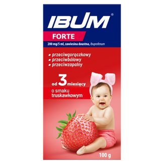 Ibum Forte 200 mg/ 5 ml, zawiesina doustna dla dzieci od 3 miesiąca, smak truskawkowy, 100 g - zdjęcie produktu